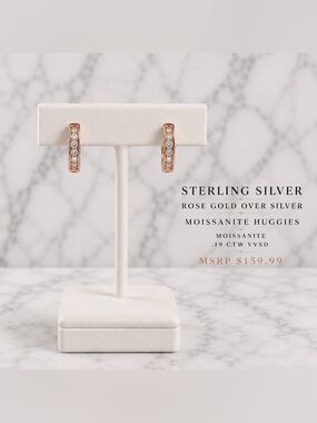 Sterling Silver Rose Gold over silver Moissanite Huggie Earrings